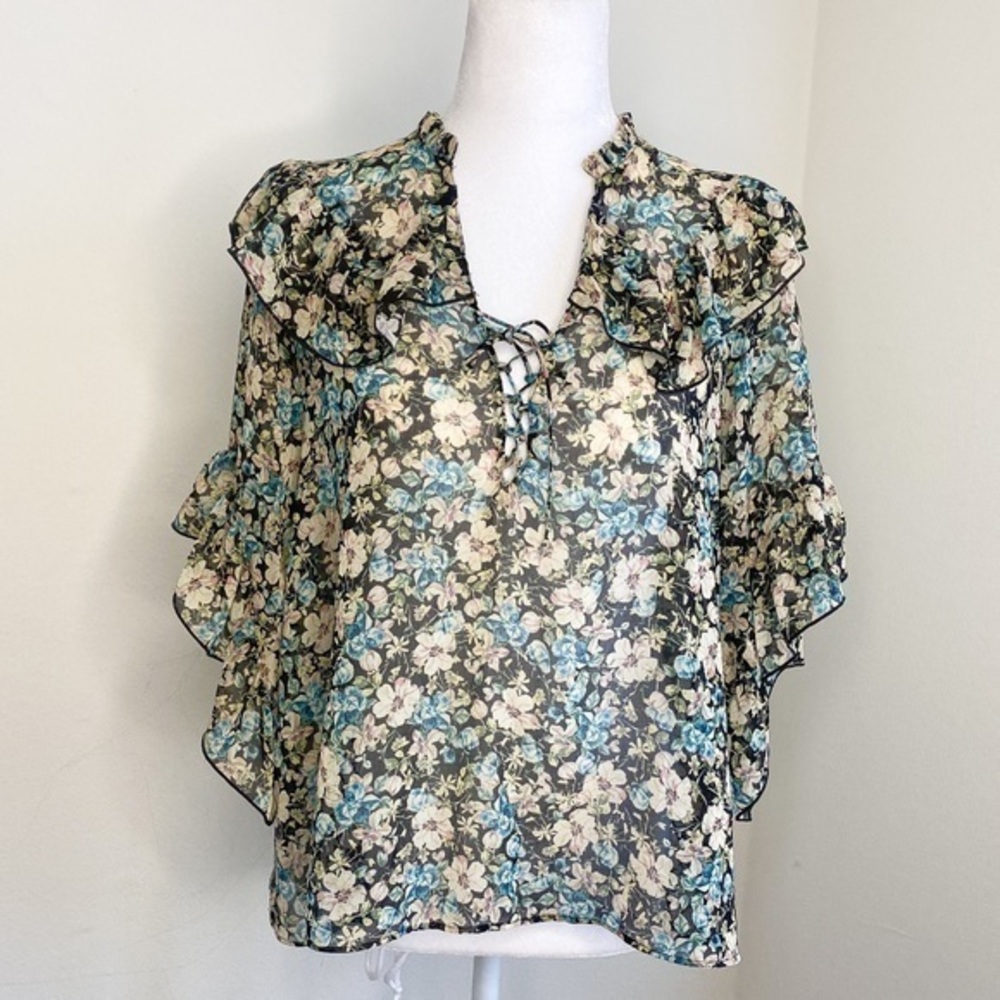 Zara Floral flowy long sleeves blouse top